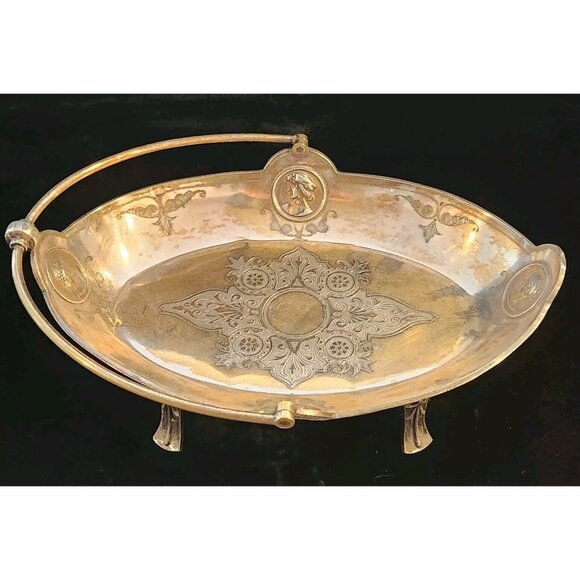 Simpson Hall Miller Medallion Greek Roman Face Dish Basket Silver Plated Antique - Picture 2 of 10